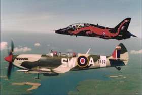 Hawk T1 & Spitfire T9 over Anglesey
