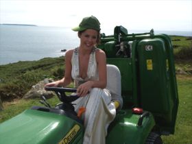 Wedding Bride on mower