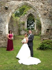 Wedding photograph in church ruins