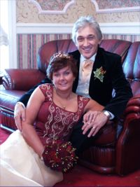 Wedding couple on sofa